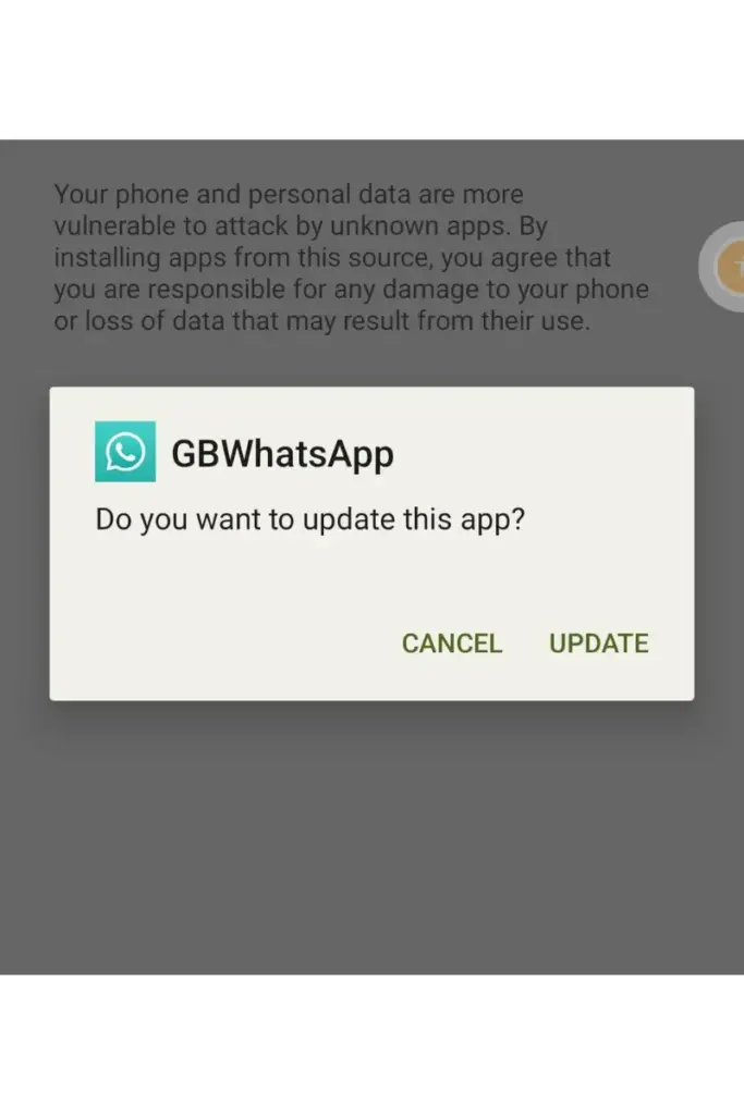 click on update for update the gb whatsapp